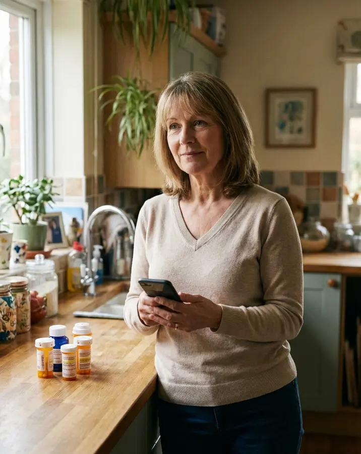 Woman checking medication alerts on phone